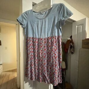 Vintage Floral and Denim Dress